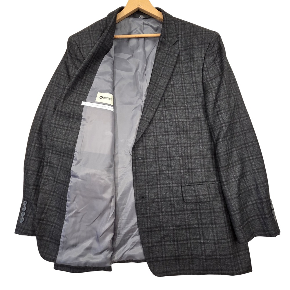 Haggar Classic Fit Blazer Dark Gray Glen Plaid Two Button Sport Coat Mens 46R